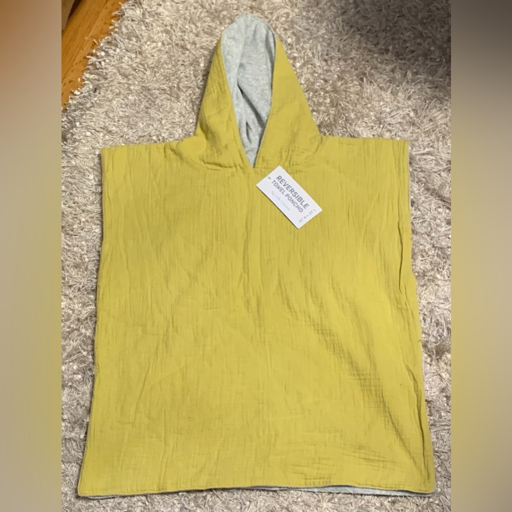 Reversible Hooded Towel Poncho Yellow & Light Gray Lining Muslin & Terry Cotton